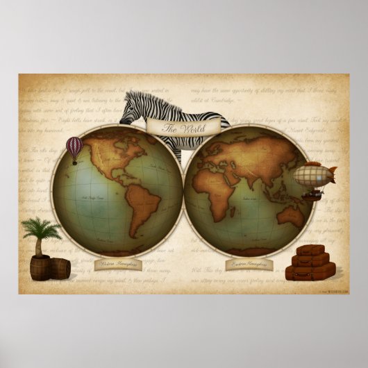 Neo-Viktorianischer Weltreiseratlas Steampunk Poster (Vorne)