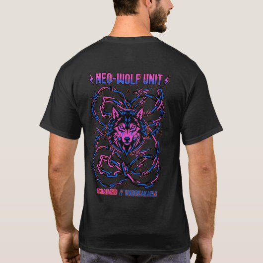 Neo Wolf Unit Shirt – Neon Cyberpunk Wolf Grafik (Rückseite)