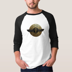 NeoAnkh 3D Golden geflügeltes Ankh & Hieroglyphen- T-Shirt