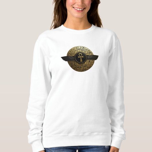 NeoAnkh 3D Golden Winged Ankh & Hieroglyphs Disk Sweatshirt (Vorderseite)