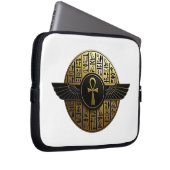 NeoAnkh 3D Golden Winged Ankh & Hieroglyphs Laptopschutzhülle (Vorne Rechts)
