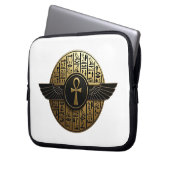 NeoAnkh 3D Golden Winged Ankh & Hieroglyphs Laptopschutzhülle (Vorderseite Links)