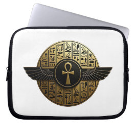 NeoAnkh 3D Golden Winged Ankh & Hieroglyphs Laptopschutzhülle
