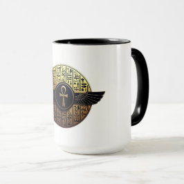 NeoAnkh 3D Golden Winged Ankh & Hieroglyphs Tasse