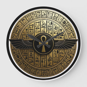 NeoAnkh Golden Ankh & geflügelte Sonnenscheibe Hie Große Wanduhr