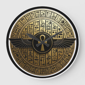 NeoAnkh Golden Ankh & geflügelte Sonnenscheibe Hie Große Wanduhr