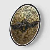 NeoAnkh Golden Ankh & Winged Sun Disk Hieroglyphic Große Wanduhr (Winkel)