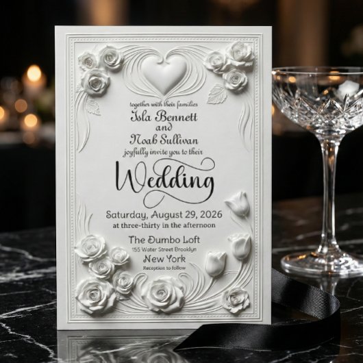 Neoclassical White Floral Baroque Romance Einladung