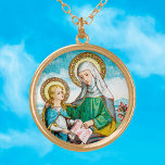 NeoGothic St. Anne und Young Mary (SAU 29) Vergoldete Kette<br><div class="desc">St. Anne—Ehefrau des hl. Joachim; Mutter von Maria, die gesegnete Jungfrau; Großmutter von Jesus. St. Anne lehrt Maria, die Schriften aus einem Buch oder einer Schrift zu lesen, ist vielleicht das* bekannteste Motiv für zeitgenössische Betrachter, das diesen Heiligen darstellt. Statuen von St. Anne und Young Mary zieren unzählige katholische Kirchen,...</div>