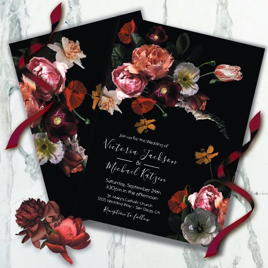 Neoklassische Blumenmoody & Dark Wedding Einladung