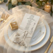 Neoklassische Cream-Garten-Romanze-Hochzeit Menükarte