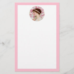 Neoklassische Dame mit rosa Tulpen Briefpapier