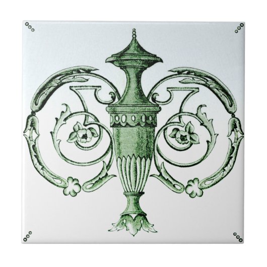 Neoklassische Green Urn 1880s Transferware Repro Fliese (Vorderseite)