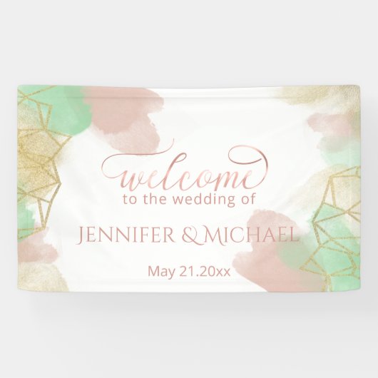 Neomint Blaush Gold Aquarellfarbe geometrisch Banner (Horizontal)