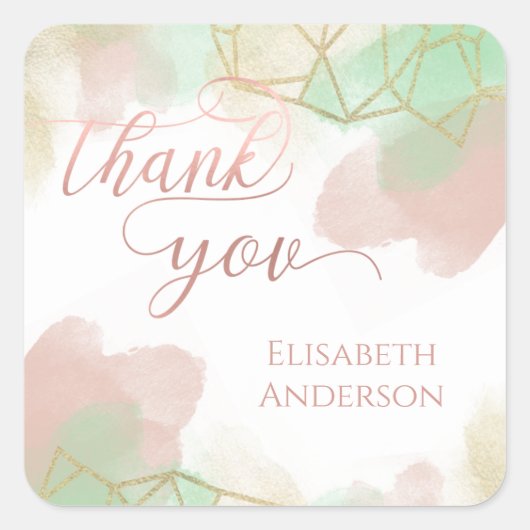 Neomint Blaush Gold Aquarellfarbe geometrisch Quadratischer Aufkleber (Vorderseite)