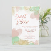 Neomint Rosa Aquarellfarben, geometrische Einladun Einladung (Stehend Vorderseite)