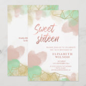 Neomint Rosa Aquarellfarben, geometrische Einladun Einladung (Vorne/Hinten)