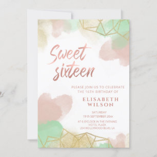 Neomint Rosa Aquarellfarben, geometrische Einladun Einladung