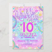Neon 10. Geburtstag Einladung Doppel Ziffern (Vorderseite)