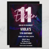 Neon 11. Geburtstag Einladung (Vorne/Hinten)