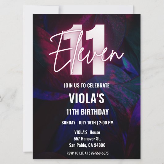 Neon 11. Geburtstag Einladung (Vorderseite)