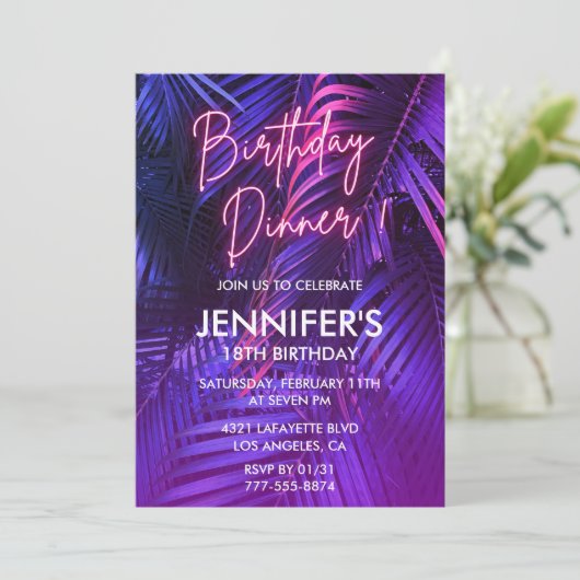 Neon 18. Geburtstag Einladungen Tropisches Abendes (Stehend Vorderseite)