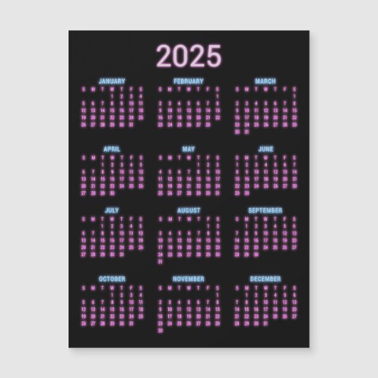 Neon 2025 Kalender Magnetkarte (Vorderseite)