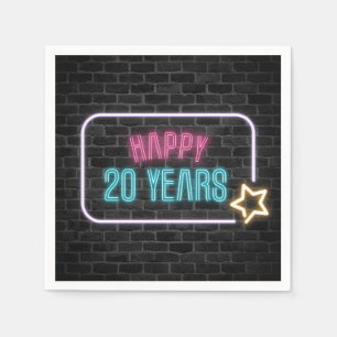 Neon 20. Geburtstag Marquee auf Brick Napkins Serviette