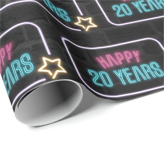 Neon 20. Geburtstag Marquee auf Brick Wrapping Pap Geschenkpapier (Rolleneckpunkt)