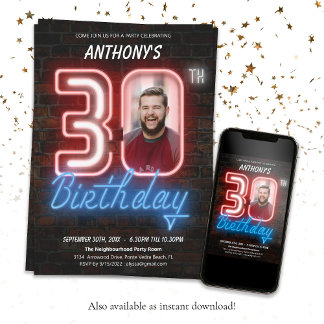Neon 30. Geburtstag Einladung