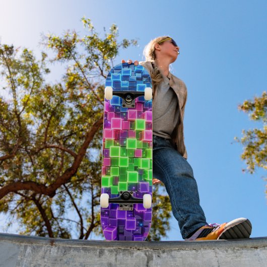 Neon 3D Cube Skateboard - Elektrisches Blau Pink (Außenbereich 1)