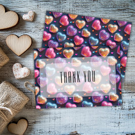 Neon 3D Puffy Valentines Heart Navy Blue Thank You Karte