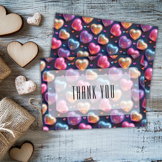 Neon 3D Puffy Valentines Heart Navy Blue Thank You Karte