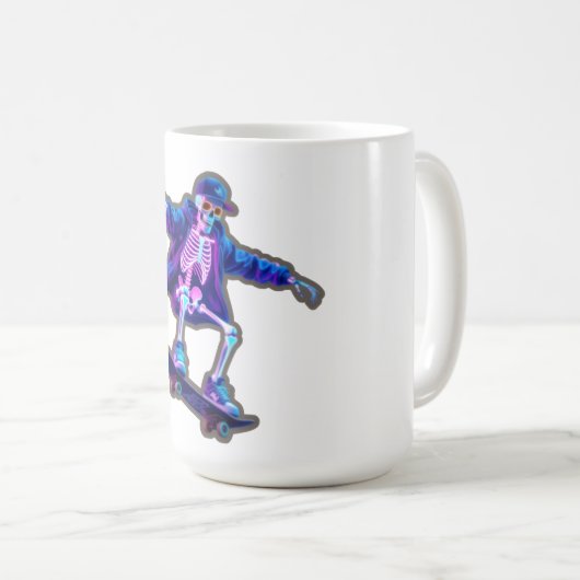 Neon 3D Skeleton Skateboarding – Funny Streetwear Kaffeetasse (VorderseiteRechts)
