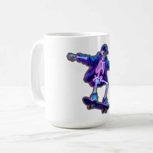 Neon 3D Skeleton Skateboarding – Funny Streetwear Kaffeetasse (Vorderseite Links)