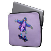 Neon 3D Skeleton Skateboarding – Funny Streetwear Laptopschutzhülle (Vorderseite Links)