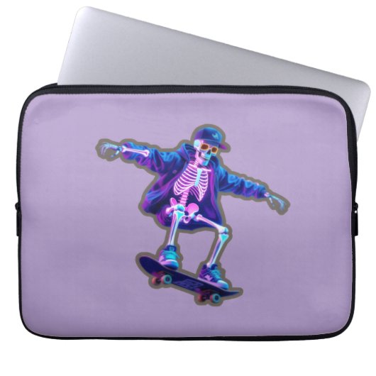 Neon 3D Skeleton Skateboarding – Funny Streetwear Laptopschutzhülle (Vorderseite)