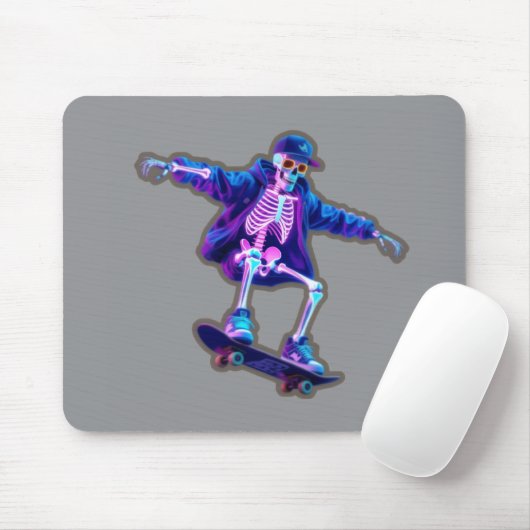 Neon 3D Skeleton Skateboarding – Funny Streetwear Mousepad (Mit Mouse)