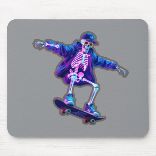 Neon 3D Skeleton Skateboarding – Funny Streetwear Mousepad (Vorne)