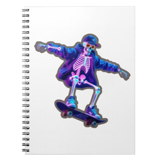 Neon 3D Skeleton Skateboarding – Funny Streetwear Notizblock (Vorderseite)