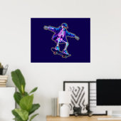 Neon 3D Skeleton Skateboarding – Funny Streetwear Poster (Heimbüro)