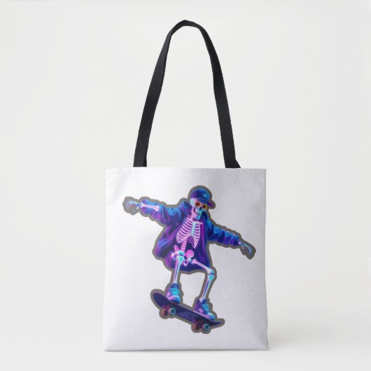 Neon 3D Skeleton Skateboarding – Funny Streetwear Tasche (Vorderseite)