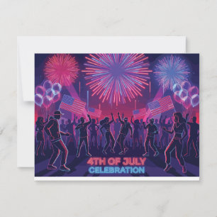 Neon 4. Juli Feier Tanzparty RSVP Karte