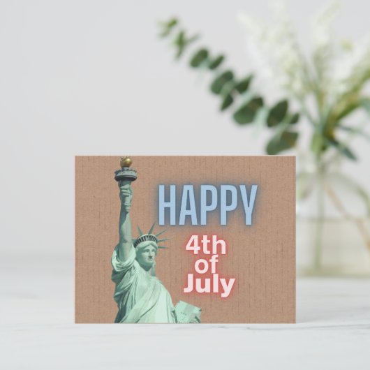 Neon 4. Juli Freiheitsstatue Postkarte (Stehend Vorderseite)