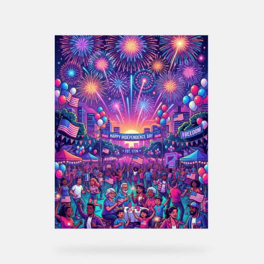 Neon 4th of July Independence Day Celebration Acrylschild (Vorderseite)