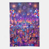 Neon 4th of July Independence Day Celebration Geschirrtuch (Vertikal)