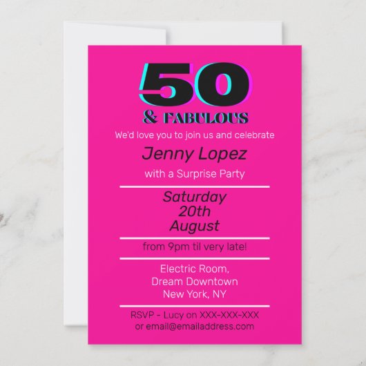 Neon 50. Geburtstagsparty Einladung (Rückseite)