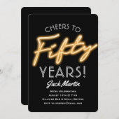 Neon 50 Jahre Einladung zum Geburtstag (Vorne/Hinten)
