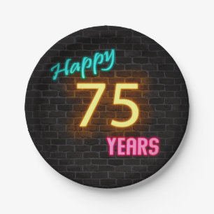 Neon 75 auf Ziegelmauer Pappteller