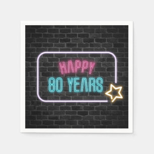 Neon 80. Geburtstag Marquee auf Brick Napkins Serviette